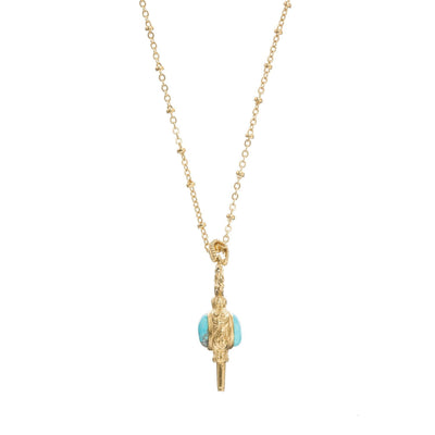 Gemstone Pendant Lantern Necklace in 14k gold finish with Turquoise gemstone | Modern boho jewelry | Criscara