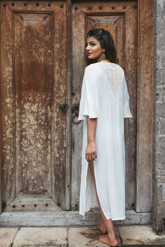 white flowing kaftan