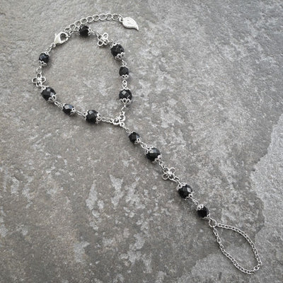 ANAHITA Beaded Hand Chain | Black as Night | Modern boho jewelry | Criscara