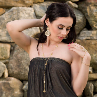 Long Coin Y Necklace Lariat in 14k gold finish | Modern boho jewelry | Criscara