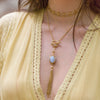 Long Gemstone Fringe Necklace in 14k gold finish with Blue Lace Agate gemstone | Modern boho jewelry | Criscara