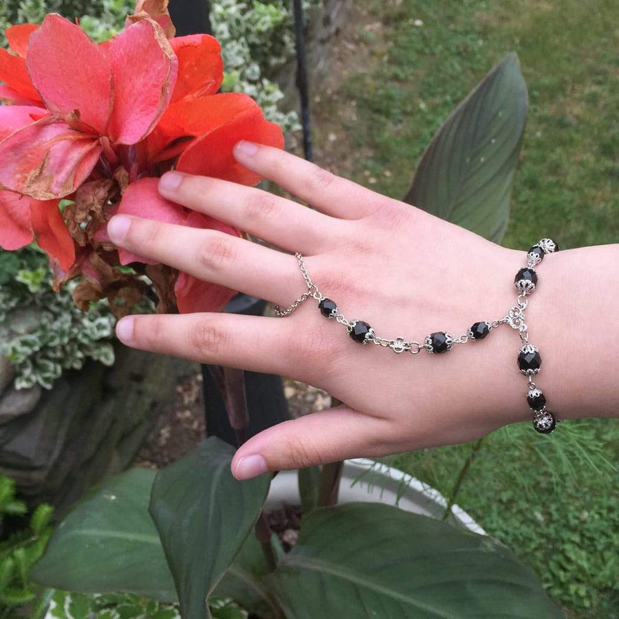 ANAHITA Beaded Hand Chain | Black as Night