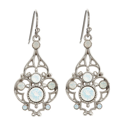 Art Deco Earrings in silver finish with Opalite Swarovski crystal | Modern boho jewelry | Criscara