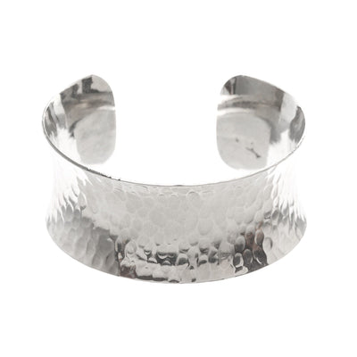 Wide Hammered Cuff Bracelet in silver finish | Modern boho jewelry | Criscara