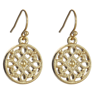 Filigree Coin Earrings in 14k gold finish | Modern boho jewelry | Criscara