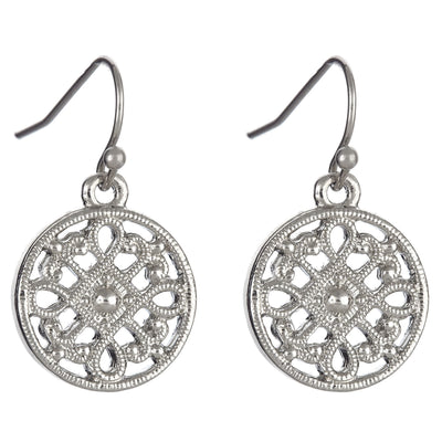 Filigree Coin Earrings in silver finish | Modern boho jewelry | Criscara