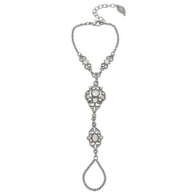 Art Deco Hand Chain in silver finish with Opalite Swarovski crystal | Modern boho jewelry | Criscara