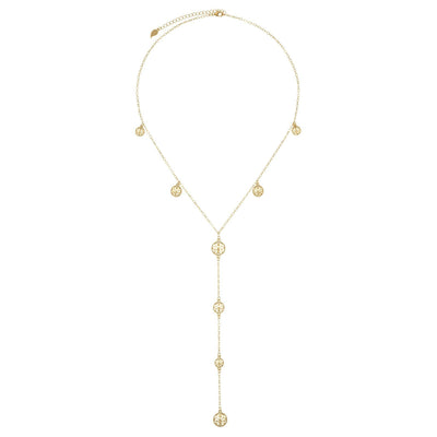 Long Coin Y Necklace Lariat in 14k gold finish | Modern boho jewelry | Criscara