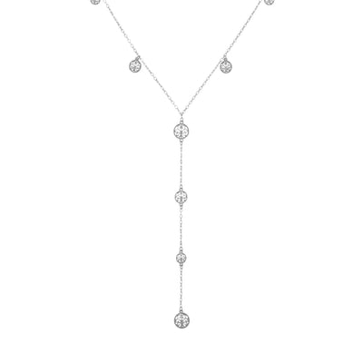 Long Coin Y Necklace Lariat in silver finish | Modern boho jewelry | Criscara