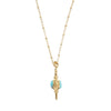Gemstone Pendant Lantern Necklace in 14k gold finish with Turquoise gemstone | Modern boho jewelry | Criscara